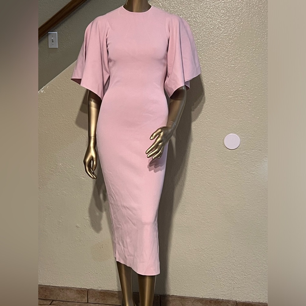 lounia fluted sleeve knitted bodycon midi dress Ted Baker Light Pink Ecom Style:AP1E212792 The 2000s Fashion Trends Dress style:No Veil
